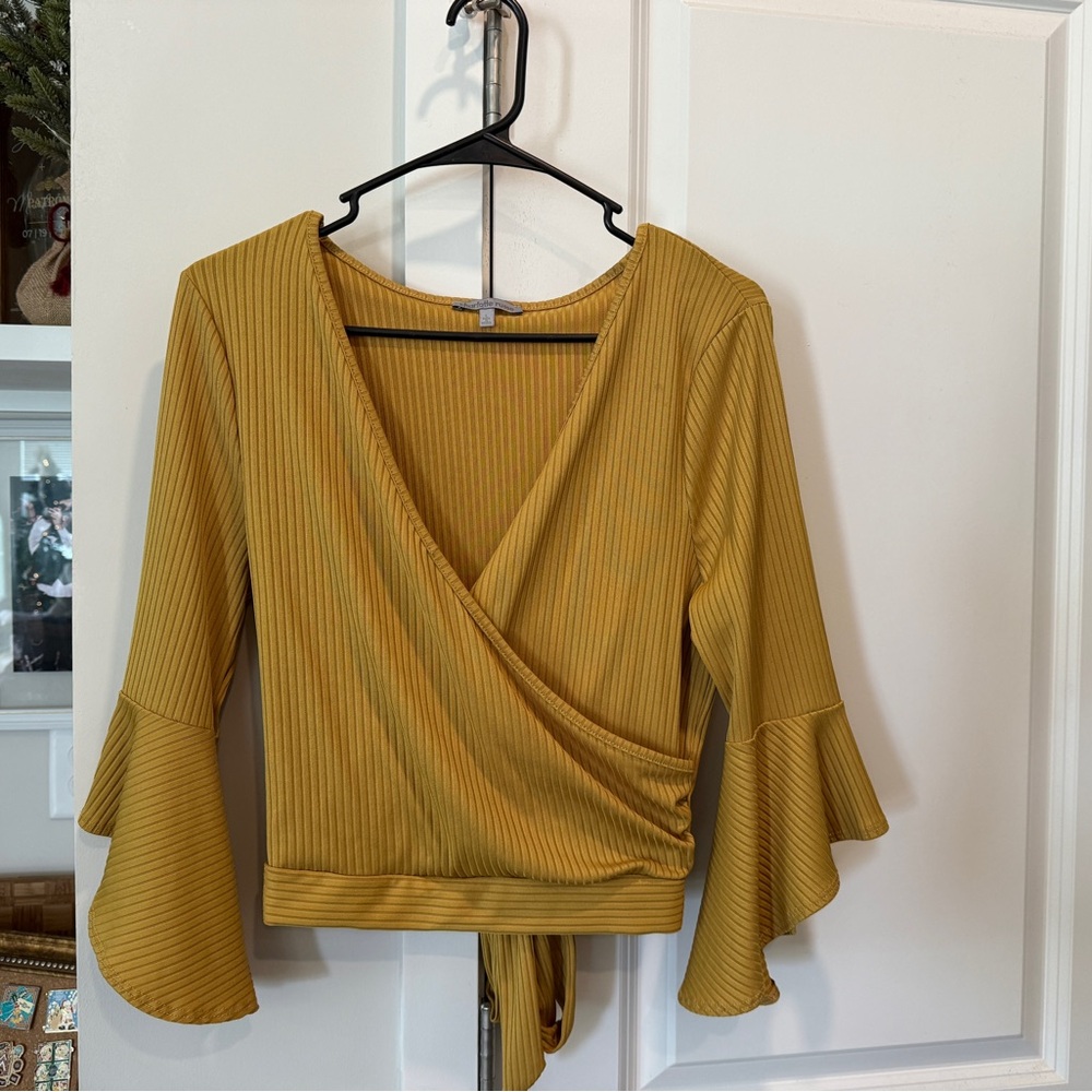 Charlotte Russe Mustard Ribbed Wrap Blouse